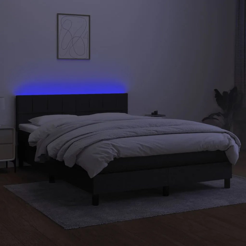 vidaXL Κρεβάτι Boxspring με Στρώμα & LED Μαύρο 140x190 εκ. Υφασμάτινο