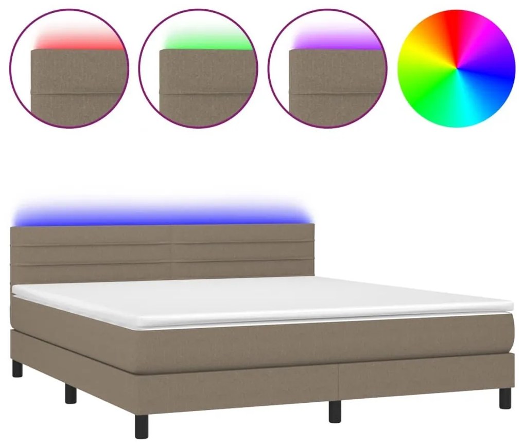 Κρεβάτι Boxspring με Στρώμα &amp; LED Taupe 180x200 εκ. Υφασμάτινο - Μπεζ-Γκρι