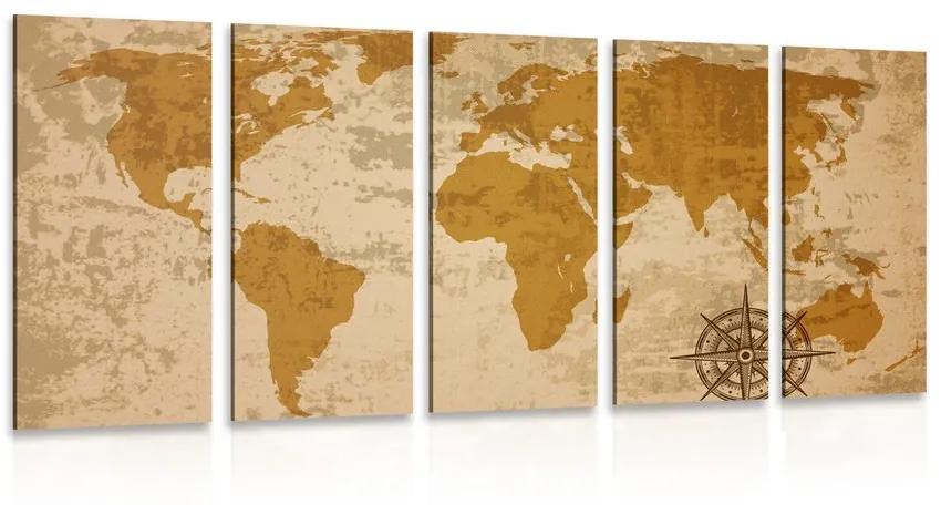 Εικόνα 5 τμημάτων χάρτη του παλιού κόσμου με πυξίδα