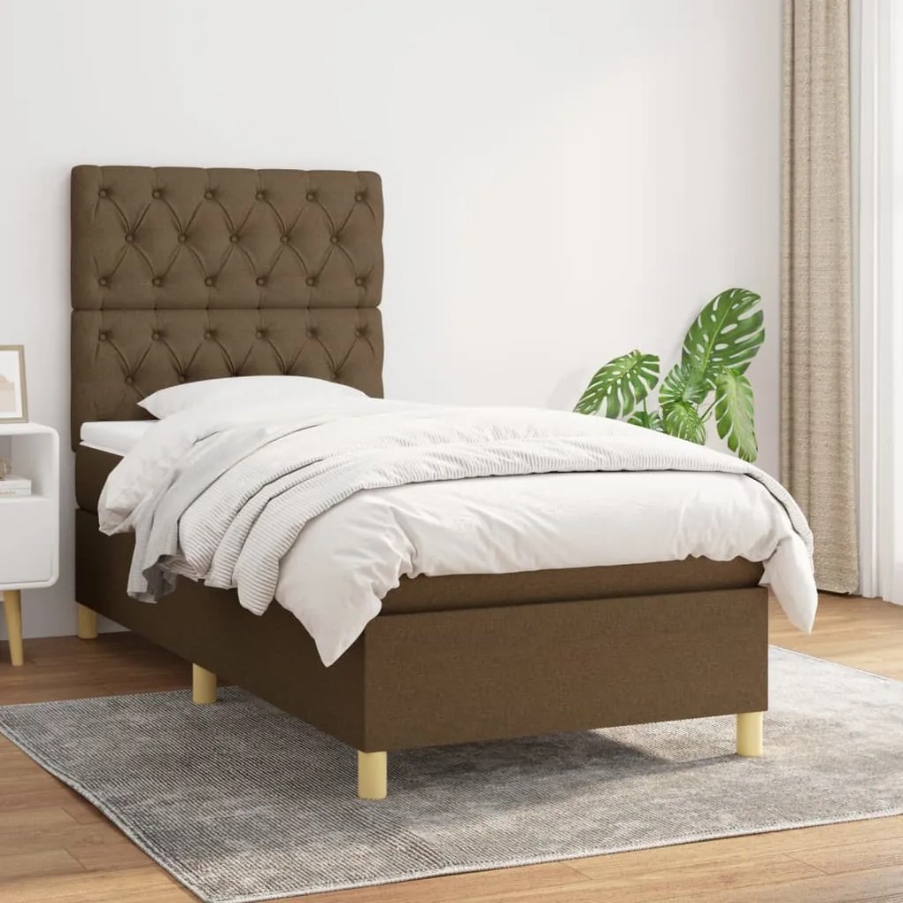 vidaXL Κρεβάτι Boxspring με Στρώμα Σκούρο Καφέ 80x200 εκ. Υφασμάτινο