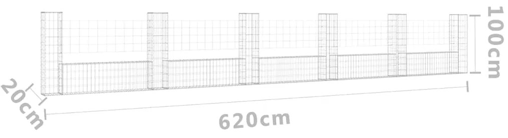 Συρματοκιβώτια Στύλοι σε U Σχήμα 6 τεμ. 620x20x100 εκ Σιδερένια - Ασήμι