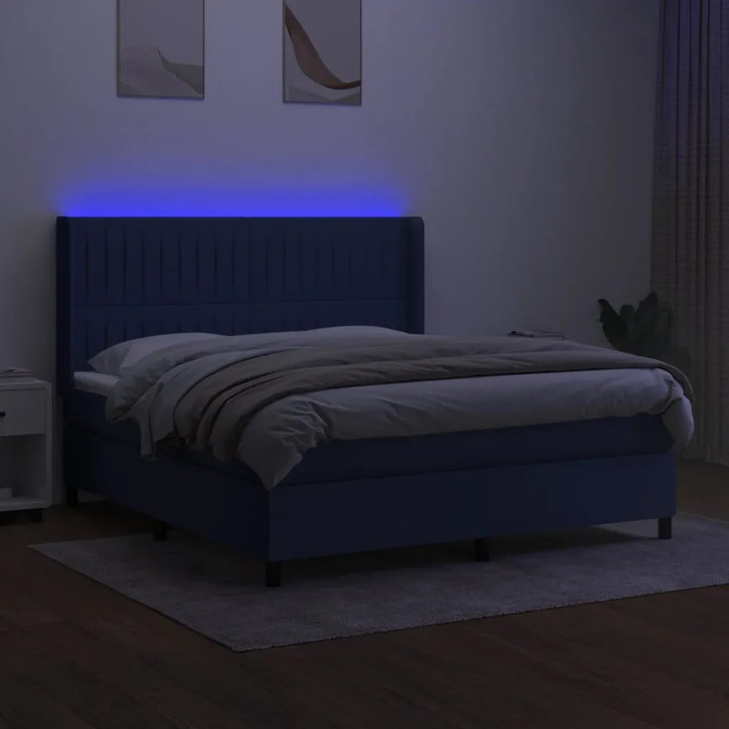 vidaXL Κρεβάτι Boxspring με Στρώμα & LED Μπλε 180x200 εκ. Υφασμάτινο