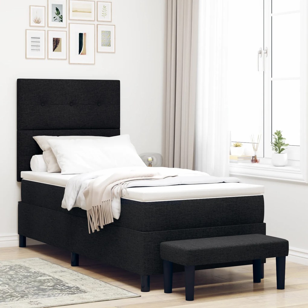 vidaXL Κρεβάτι Box Spring με Στρώμα & Έδρα Μαύρο 90x200 εκ. Ύφασμα