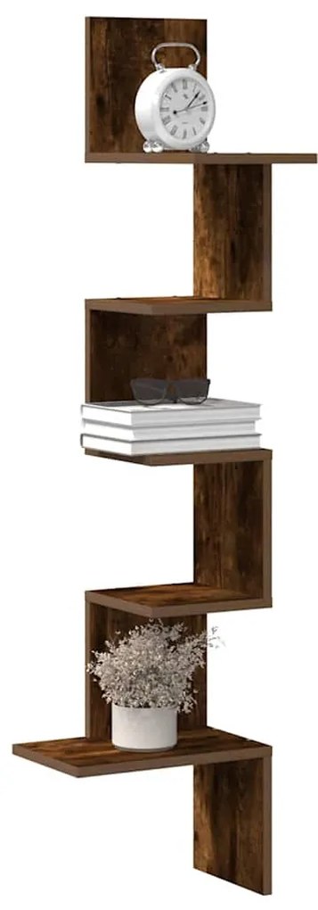 vidaXL Γωνιακή Ραφιέρα Τοίχου Καπνιστή Δρυς 32x32x127,5 εκ Επεξ. Ξύλο
