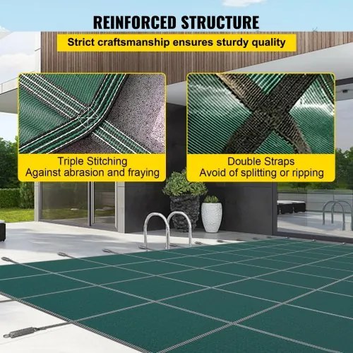 VEVOR Pool Safety Cover 18x42ft, Inground Pool Cover fit for 16x40 ft Pool, Rectangle Inground Safety Pool Cover Green Mesh Solid Pool Safety Cover for Swimming Pool Winter Safety Cover