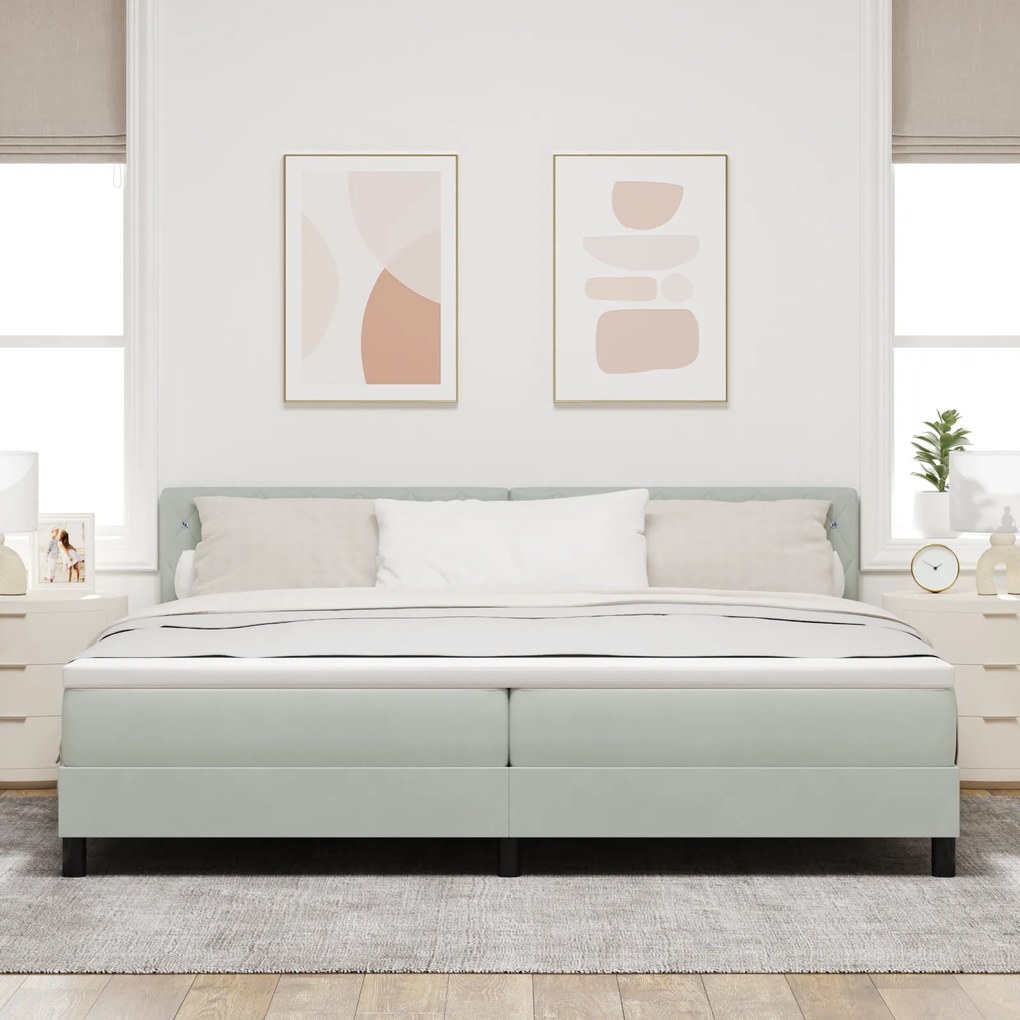 vidaXL Κρεβάτι με Στρώμα Box Spring Γκρι Ανοιχτό 200x200 εκ Βελούδο