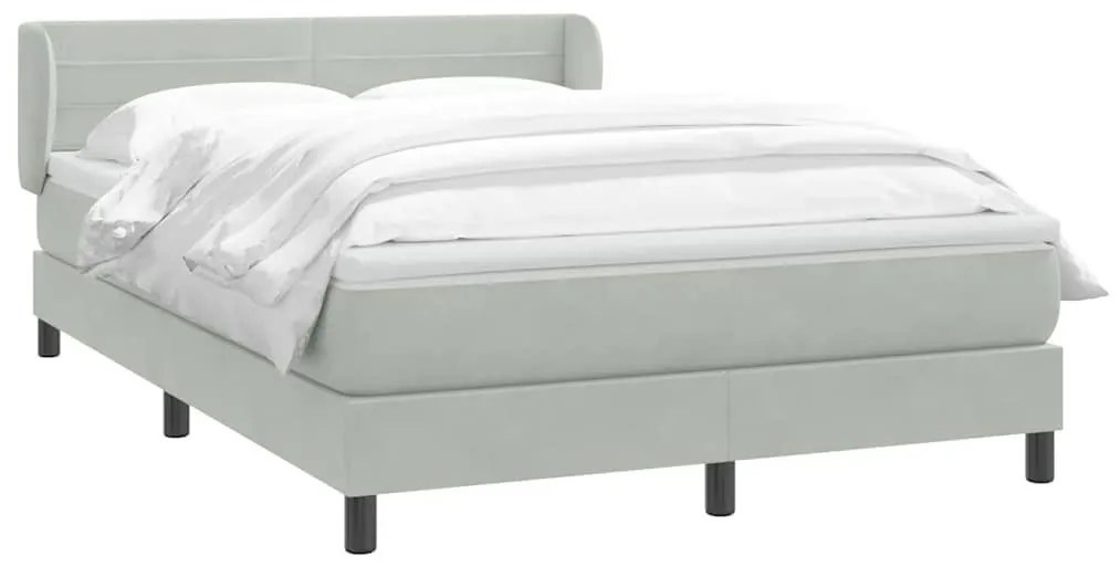 Κρεβάτι Boxspring με Στρώμα Ανοιχτό Γκρι 160x210 εκ. Βελούδινο - Γκρι