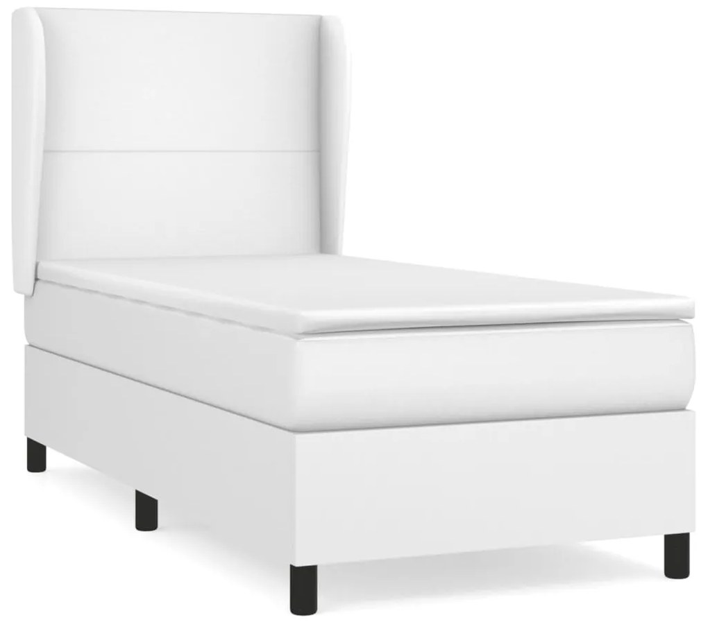 vidaXL Κρεβάτι Boxspring με Στρώμα Λευκό 90x200εκ. από Συνθετικό Δέρμα