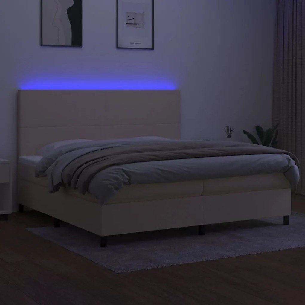 Κρεβάτι Boxspring με Στρώμα &amp; LED Κρεμ 200x200 εκ. Υφασμάτινο - Κρεμ