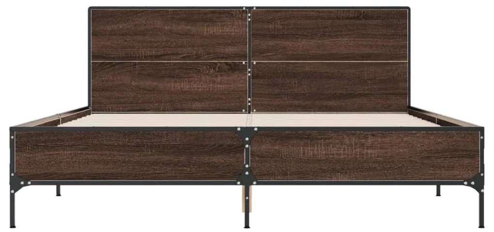 vidaXL Πλαίσιο Κρεβατιού Καφέ Δρυς 160x200 εκ. Επεξ. Ξύλο &amp; Μέταλλο