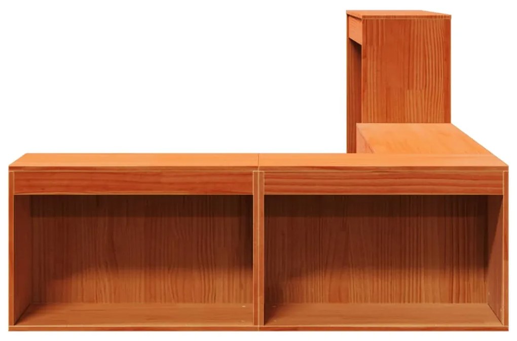 Κομοδίνο με Γραφείο Καφέ Κεριού 232x122x75 εκ Μασίφ Ξύλο Πεύκου - Καφέ