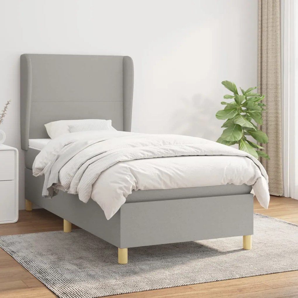 vidaXL Κρεβάτι Boxspring με Στρώμα Ανοιχτό Γκρι 90x190 εκ. Υφασμάτινο