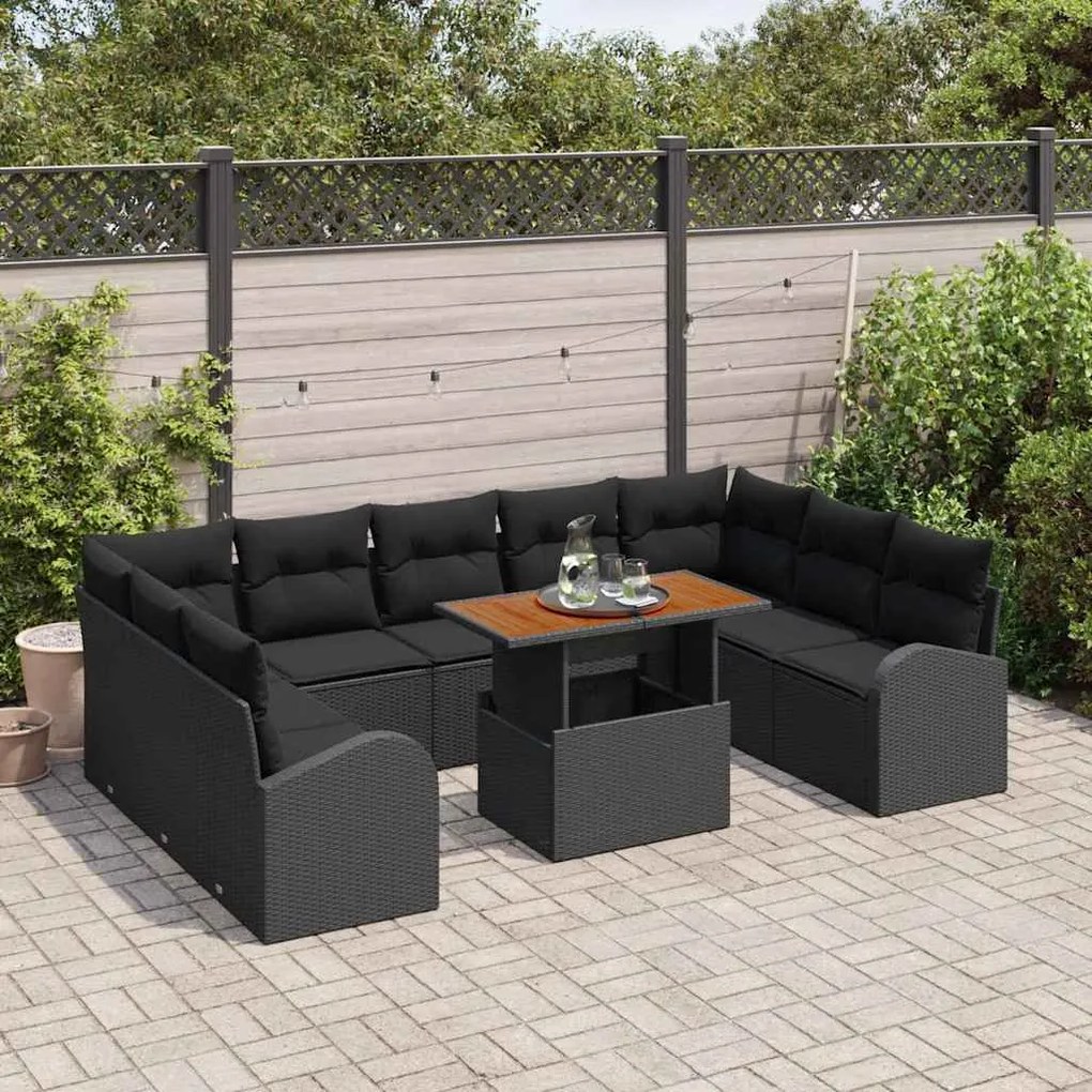 vidaXL Σετ Καναπέ Κήπου με μαξιλάρι 10 pcs Μαύρο 100 x 55 x 73 εκ