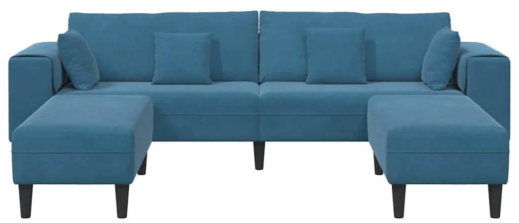 vidaXL Βελούδινος καναπές με μαξιλάρι 3 pcs Μπλε 208 εκ. Βελούδο