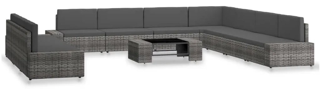 vidaXL Σαλόνι Κήπου 10 Τεμαχίων Γκρι από Συνθετικό Ρατάν