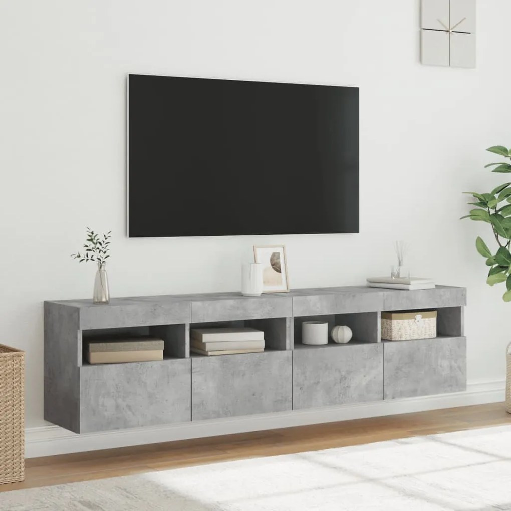 vidaXL Έπιπλα Τηλεόρασης με LED 2 Τεμ. Γκρι Σκυροδέματος 80x30x40 εκ.