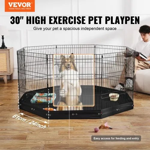 VEVOR Dog Playpen 8 Panels Foldable Metal Dog Exercise Pen with Bottom Pad 30&quot;H
