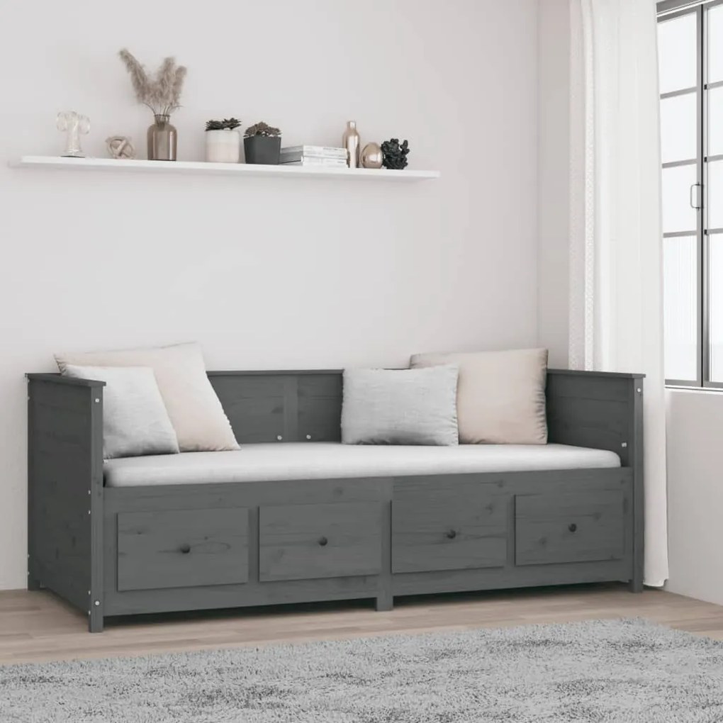 vidaXL Καναπές Κρεβάτι Γκρι 90 x 200 εκ. από Μασίφ Ξύλο Πεύκου