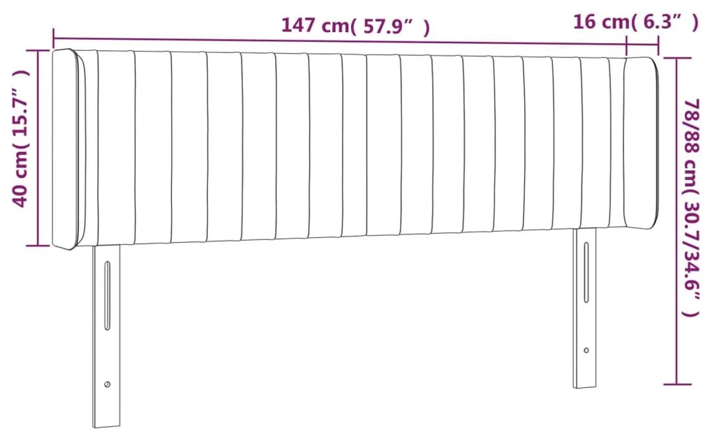 vidaXL Κεφαλάρι Κρεβατιού LED Μαύρο 147x16x78/88 εκ. Υφασμάτινο