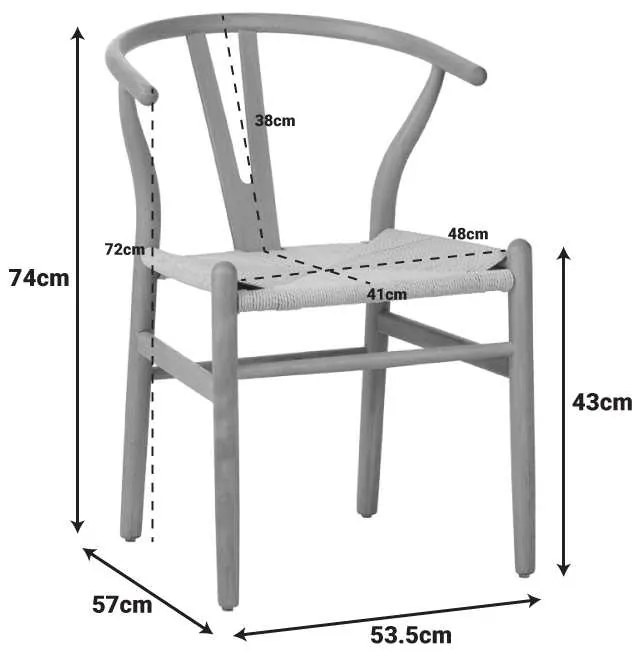 Καρέκλα Wishbone pakoworld rubberwood-σχοινί σε λευκή απόχρωση 53.5x57x74εκ