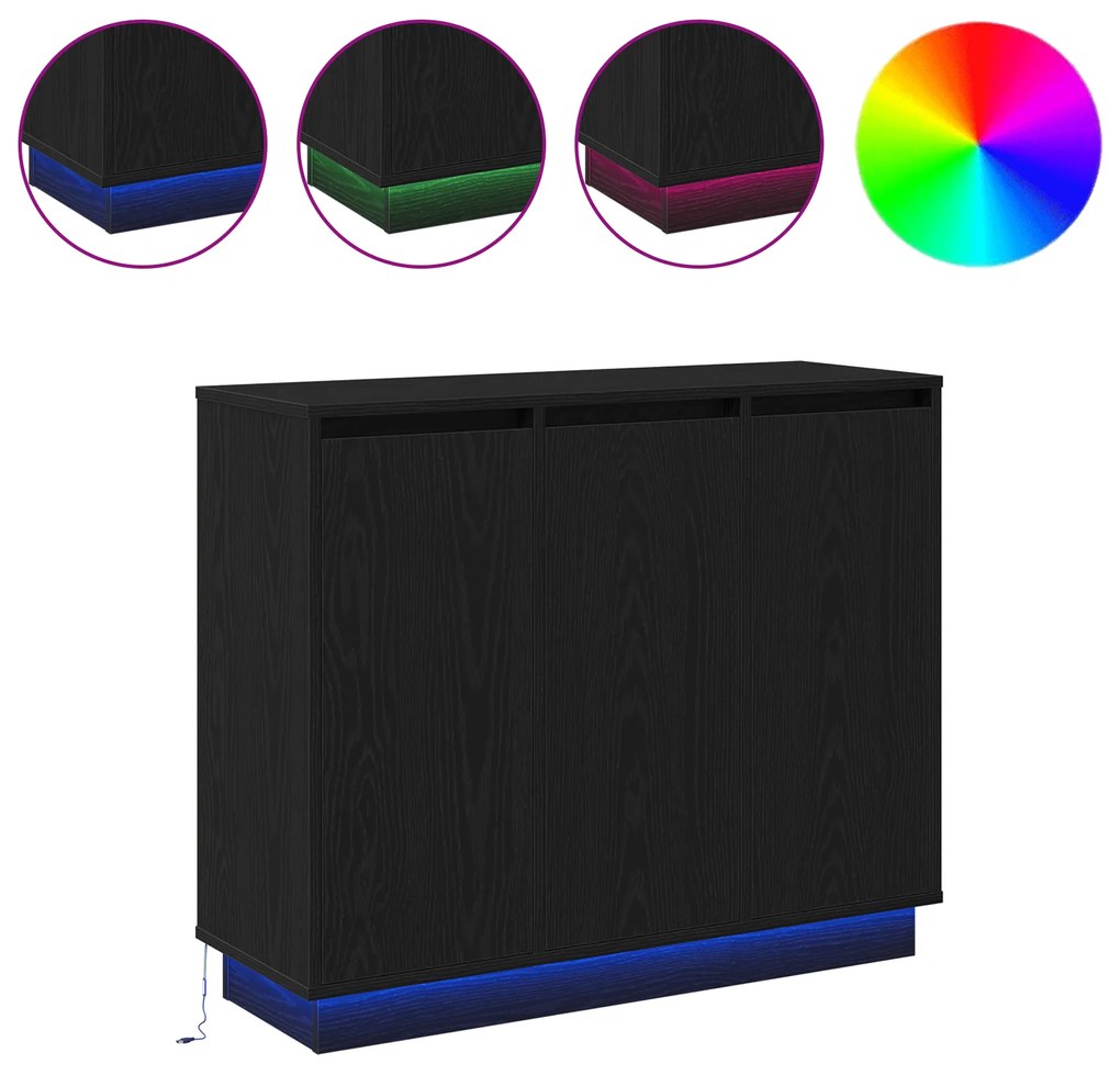 vidaXL Μπουφές με LED Μαύρη Δρυς 90x32x75 εκ. από Επεξεργασμένο Ξύλο