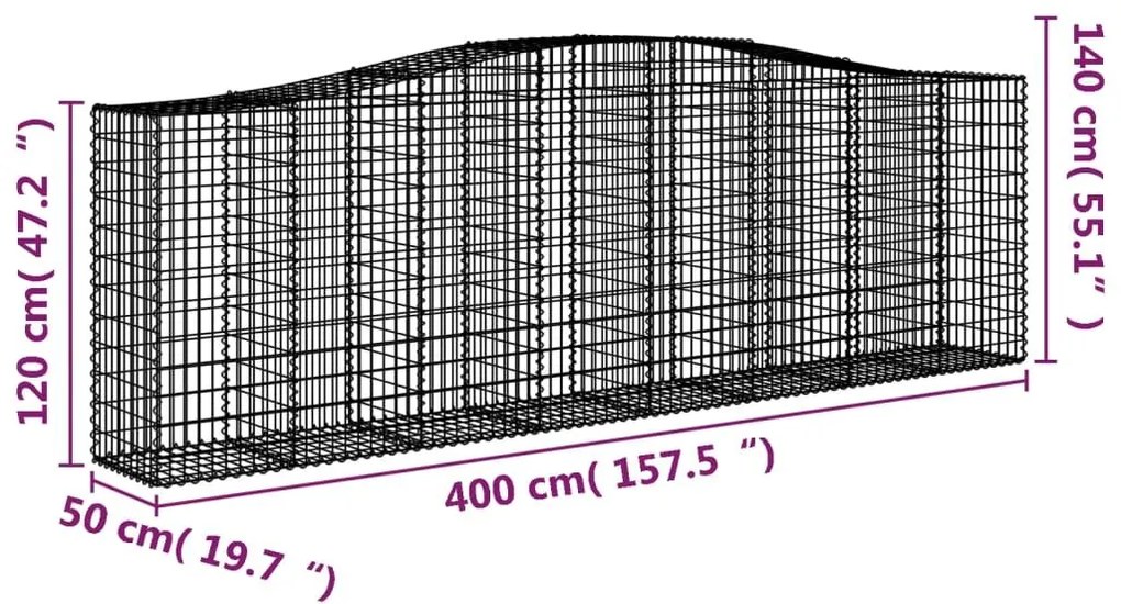 Συρματοκιβώτια Τοξωτά 2 τεμ. 400x50x120/140 εκ. Γαλβαν. Ατσάλι - Ασήμι