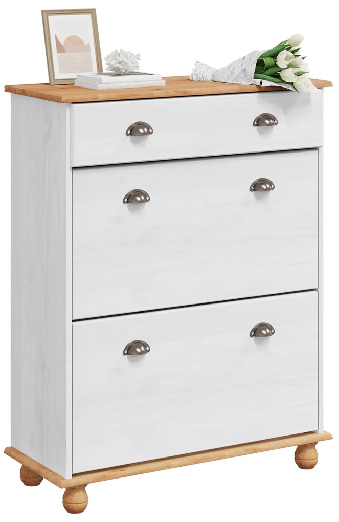 vidaXL Ντουλάπι Παπουτσιών  ASKIM Λευκό 85x35x108 εκ. Μασίφ Ξύλο Πεύκου