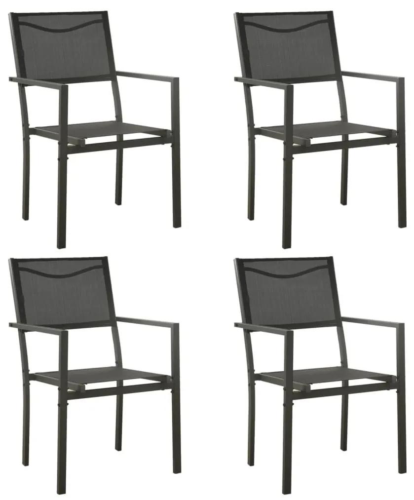 Καρέκλες Κήπου 4 τεμ. Μαύρες / Ανθρακί από Textilene και Ατσάλι - Μαύρο