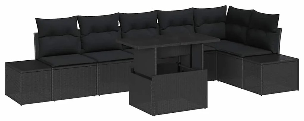 vidaXL Σετ Καναπέ Κήπου με μαξιλάρι 7 pcs Μαύρο 100 x 55 x 73 εκ