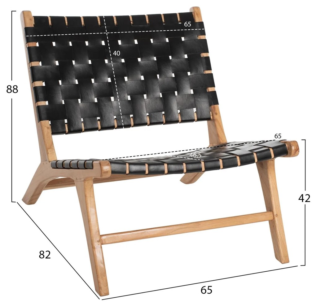 Καρέκλα FELIPE Μασίφ Ξύλο Teak και Μαύρο PU 65x82x88Υεκ. 65x82x88 εκ.