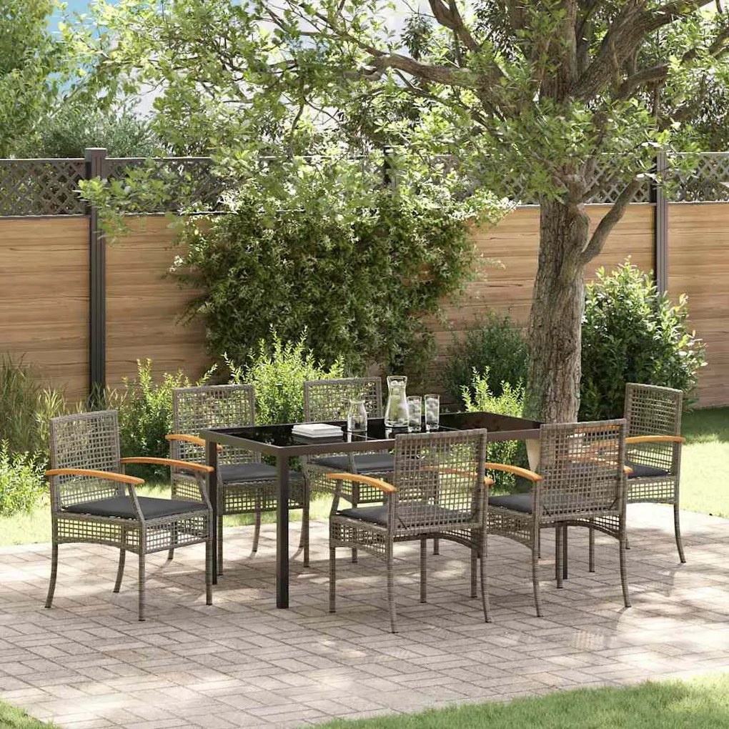 vidaXL Σέτ φαγητού για κήπο 7 pcs Γκρι συνθετικό ρατάν
