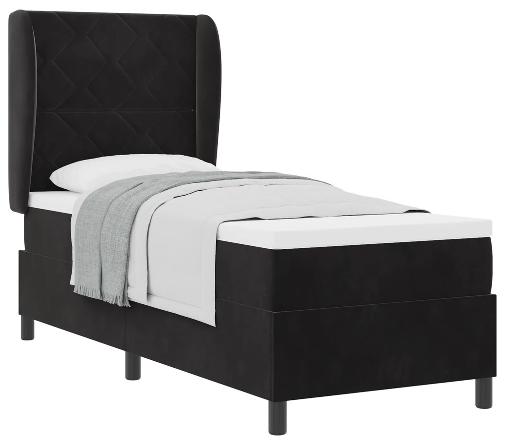 vidaXL Κρεβάτι Box Spring με Στρώμα Μαύρο 80x200 εκ. Βελούδο