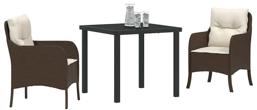 vidaXL Σέτ φαγητού για κήπο με μαξιλάρι 3 pcs Καφέ Πολυ ράταν