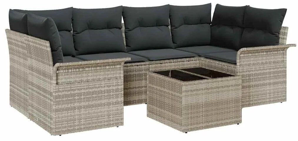 vidaXL Σετ Καναπέ Κήπου 7 pcs Ανοιχτό γκρι Πολυ ράταν