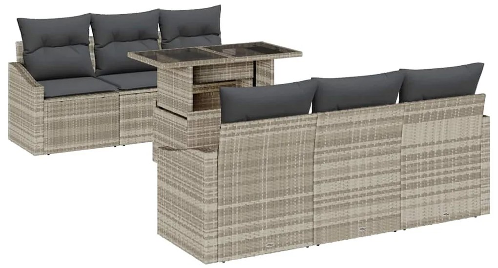 vidaXL Σετ Καναπέ Κήπου με αποθήκευση 7 pcs Ανοιχτό γκρι Πολυ ράταν