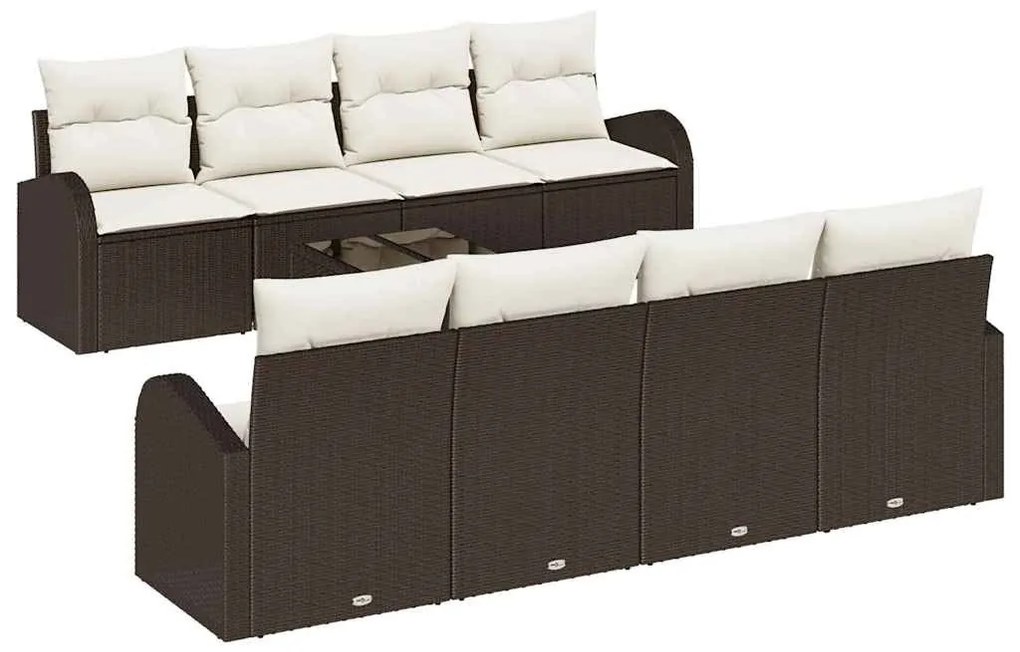 vidaXL Σετ Καναπέ Κήπου με μαξιλάρι 9 pcs Καφέ, Κρέμα 55 x 55 x 37 εκ