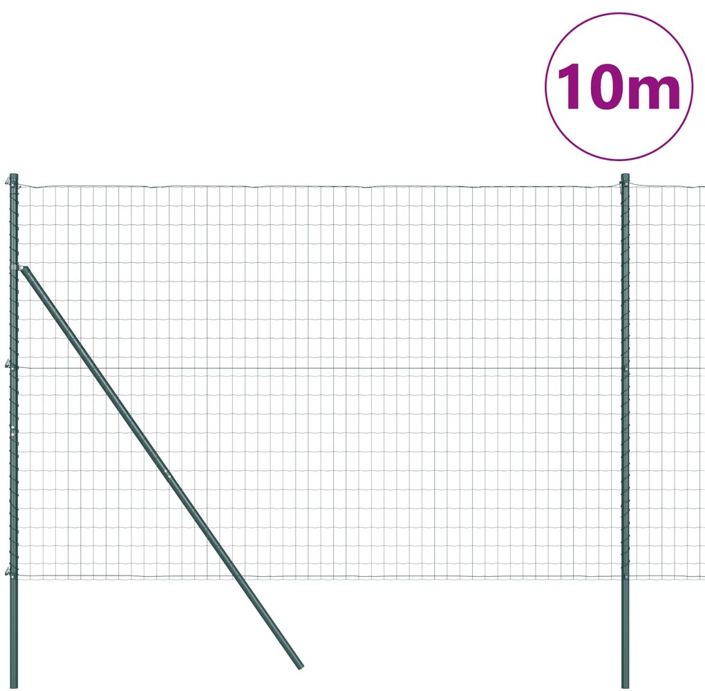 vidaXL Euro Fence με 7 Πασσάλους 1.5x10 m Γαλβανισμένος Χάλυβας Πράσινος