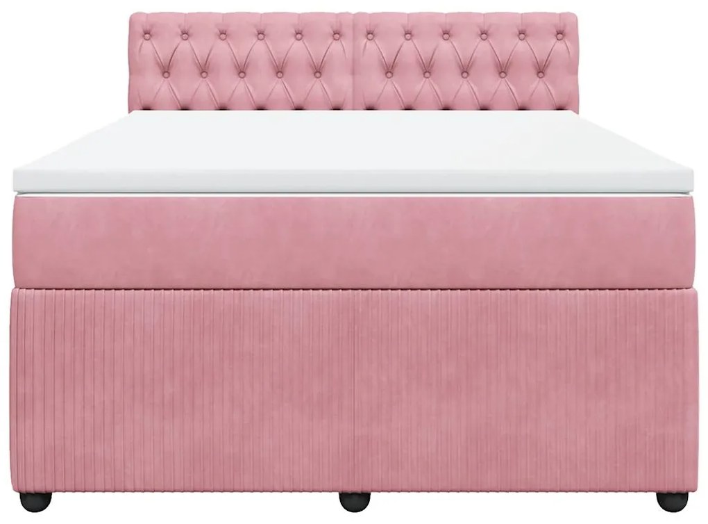vidaXL Κρεβάτι Boxspring με Στρώμα Ροζ 140x190 εκ. Βελούδινο