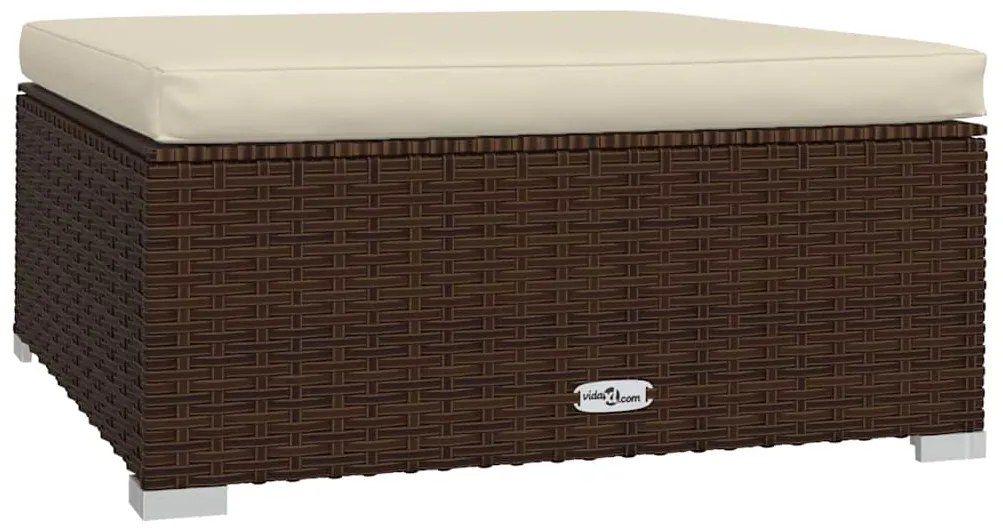 vidaXL Υποπόδιο Κήπου Καφέ από Συνθετικό 70x70x30 εκ Ρατάν με Μαξιλάρι