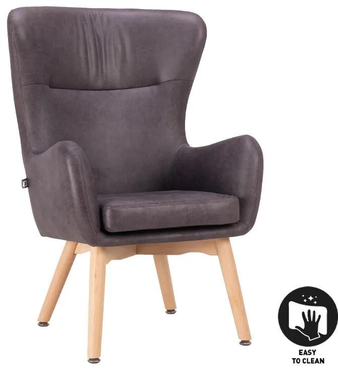 Πολυθρόνα Thetis Fylliana Γκρί Τεχνόδερμα με Ξύλινα πόδια 70x65x105 εκ. 70x65x105 εκ.