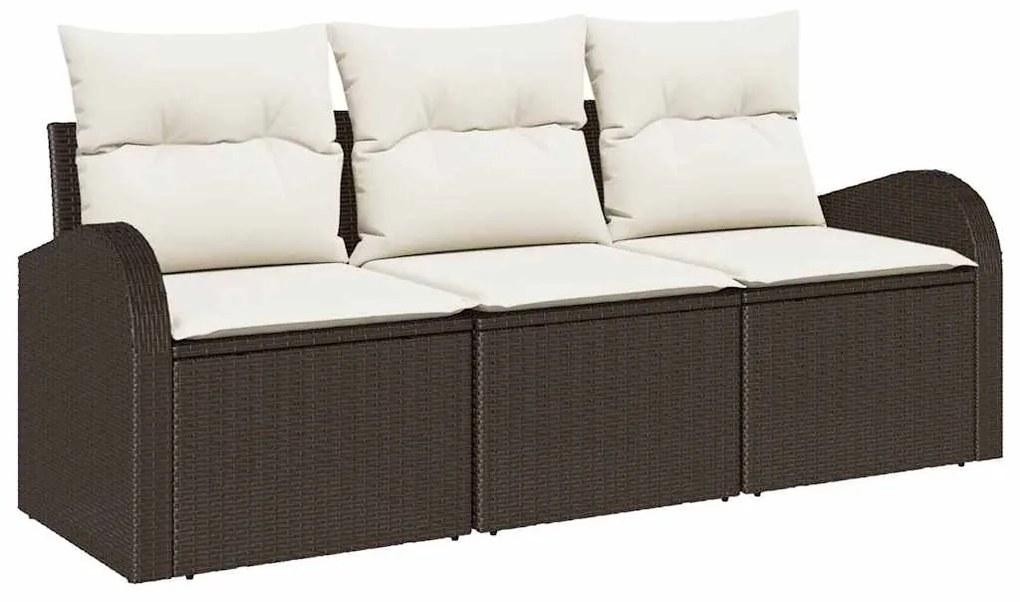 vidaXL Σετ Καναπέ Κήπου με μαξιλάρι 3 pcs Καφέ και λευκό Πολυ ράταν