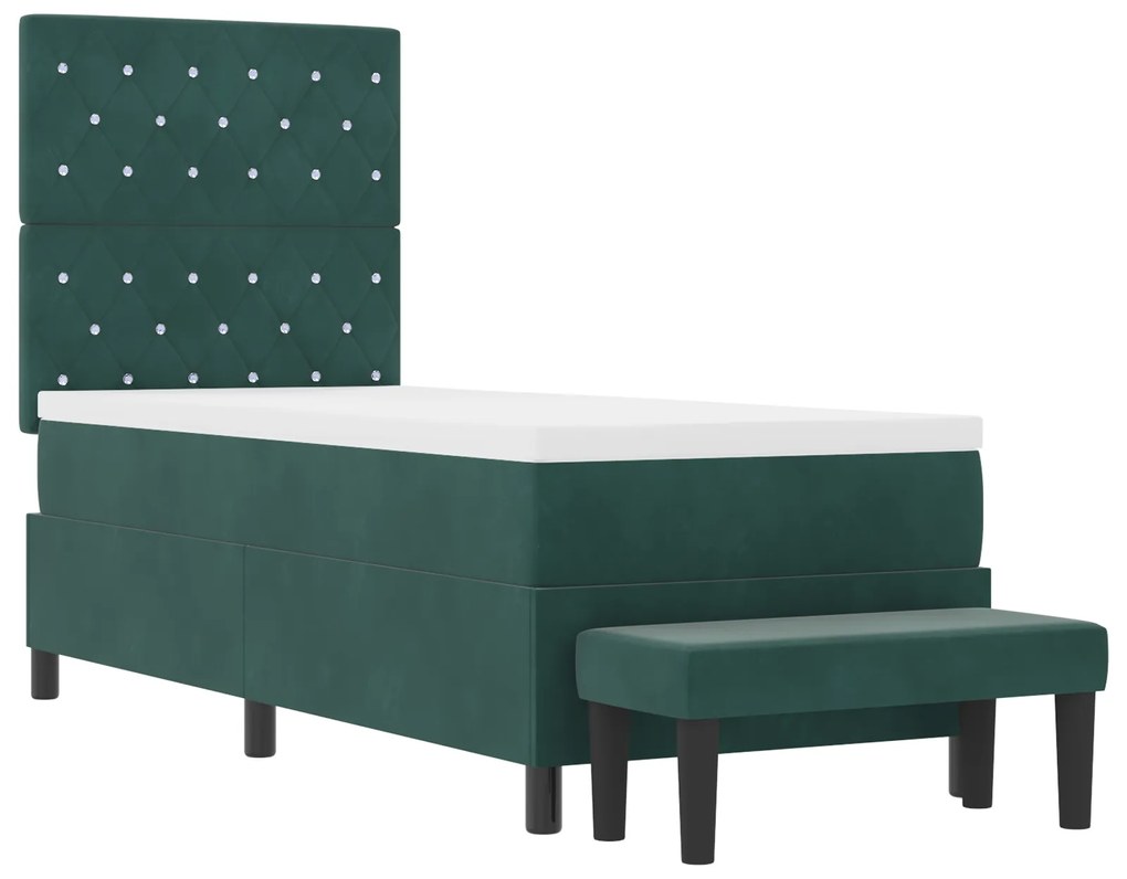vidaXL Κρεβάτι Box Spring με Στρώμα & Παγκάκι Σκούρο Πράσινο 80x200 εκ Βελούδο
