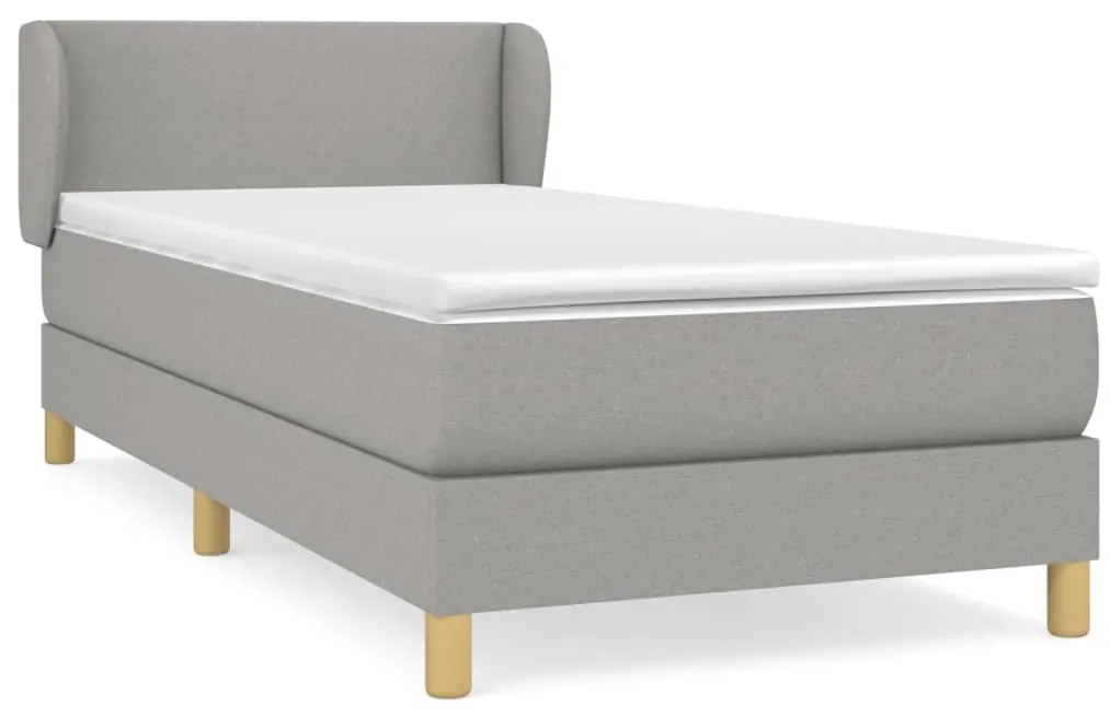 vidaXL Κρεβάτι Boxspring με Στρώμα Ανοιχτό Γκρι 90x200 εκ. Υφασμάτινο