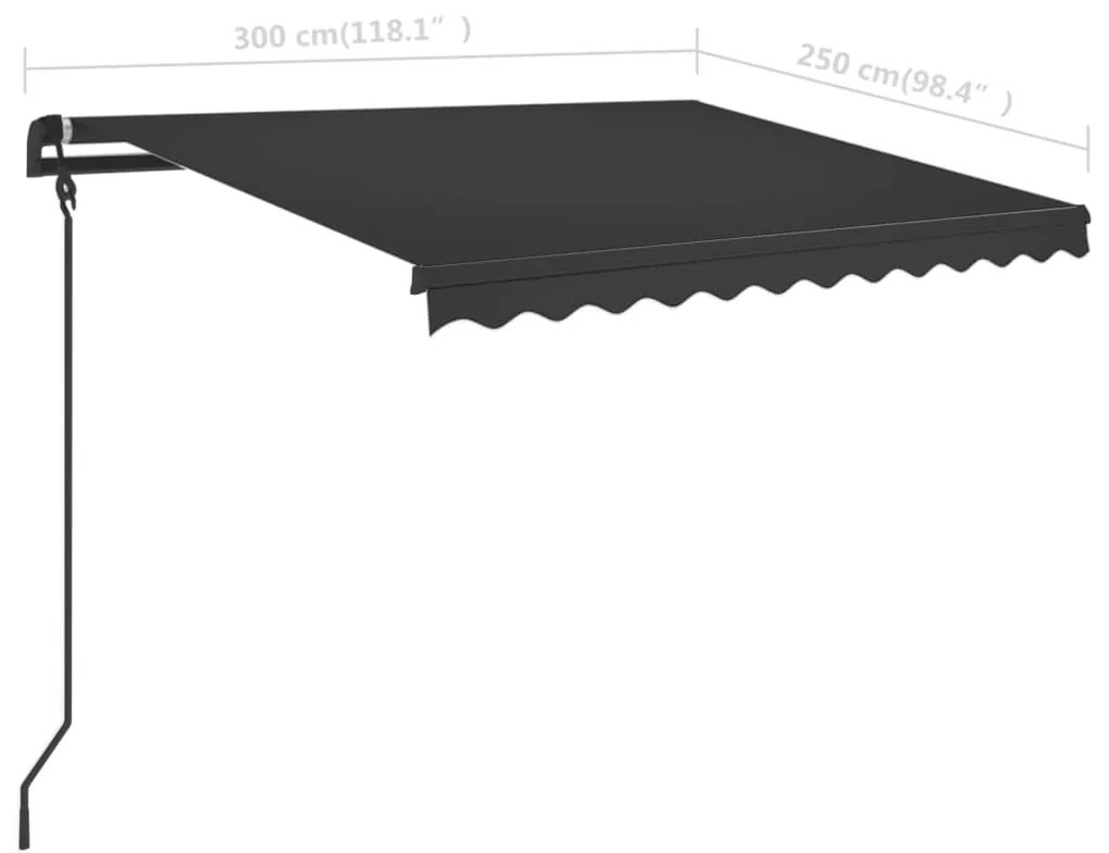 Τέντα Συρόμενη Χειροκίνητη με LED Ανθρακί 3 x 2,5 μ. - Ανθρακί