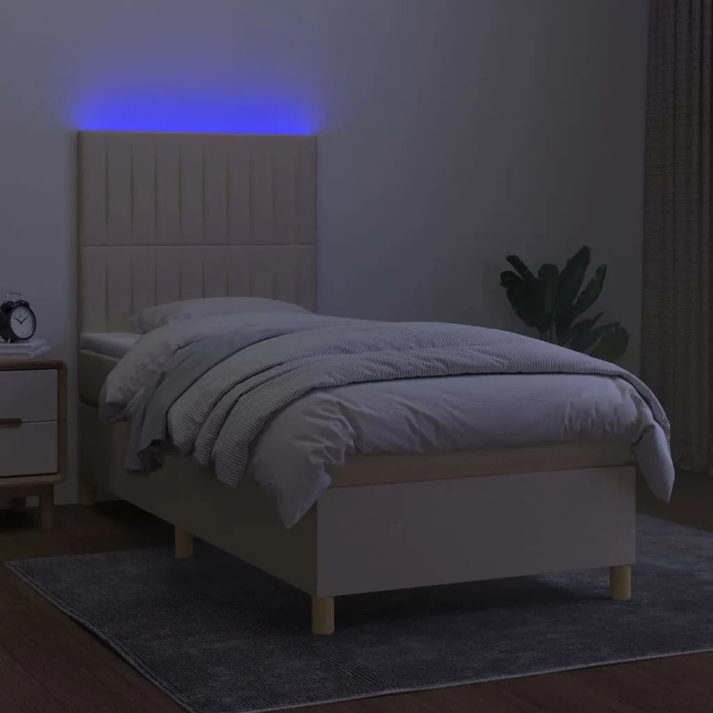 ΚΡΕΒΑΤΙ BOXSPRING ΜΕ ΣΤΡΩΜΑ &amp; LED ΚΡΕΜ 90X190 ΕΚ. ΥΦΑΣΜΑΤΙΝΟ 3135562