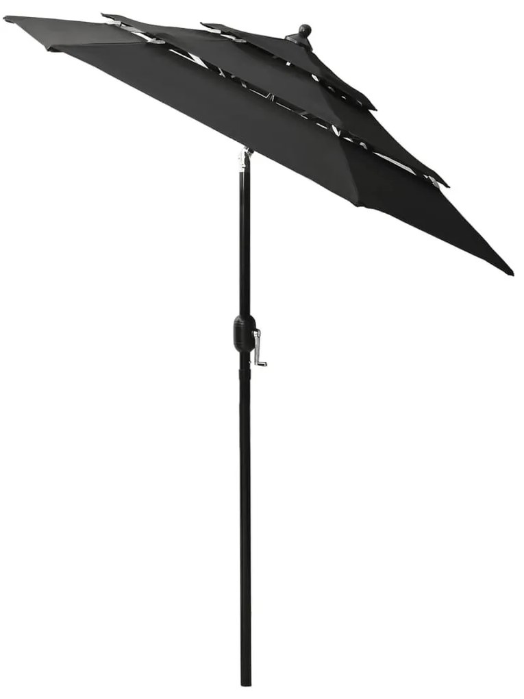 Ομπρέλα 3 Επιπέδων Μαύρη 2 μ. με Ιστό Αλουμινίου - Μαύρο