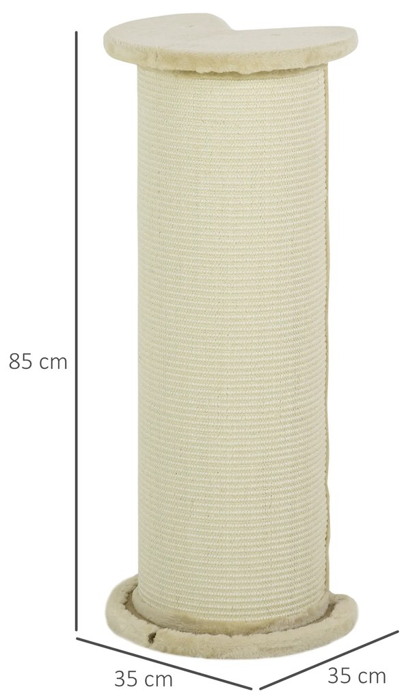 Γωνιακός πίνακας ξυσίματος για γάτες PawHut, εξοικονόμηση χώρου, 35 x 35 x 85 cm, Κρεμ Λευκό