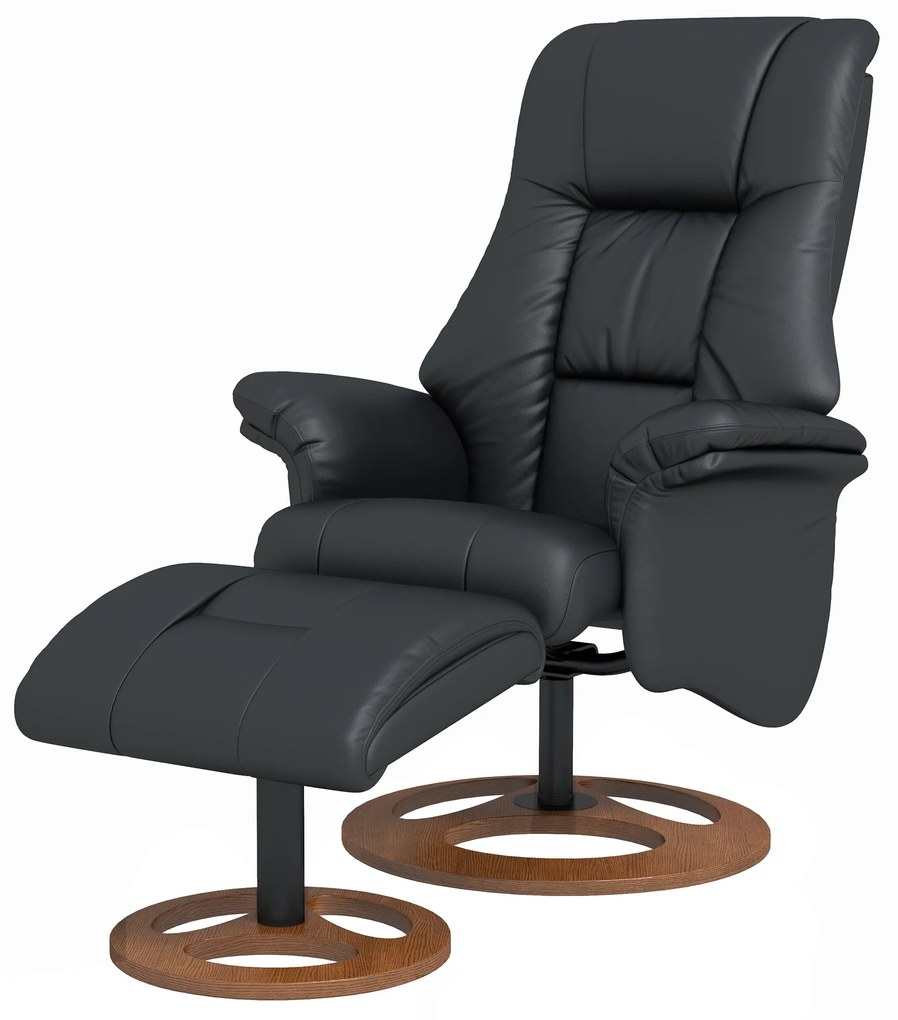 HOMCOM Πολυθρόνα Relax με Οθωμανικό, Πολυθρόνα με Υποπόδιο, Ρυθμιζόμενη Πλάτη, 77 cm x 89 cm x 110 cm, Μαύρο