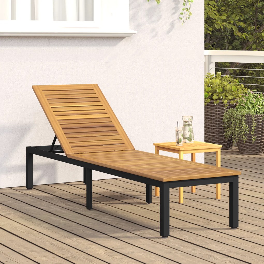 vidaXL Ξαπλώστρα Μαύρη 200x55x35 εκ Μασίφ Ξύλο Ακακίας