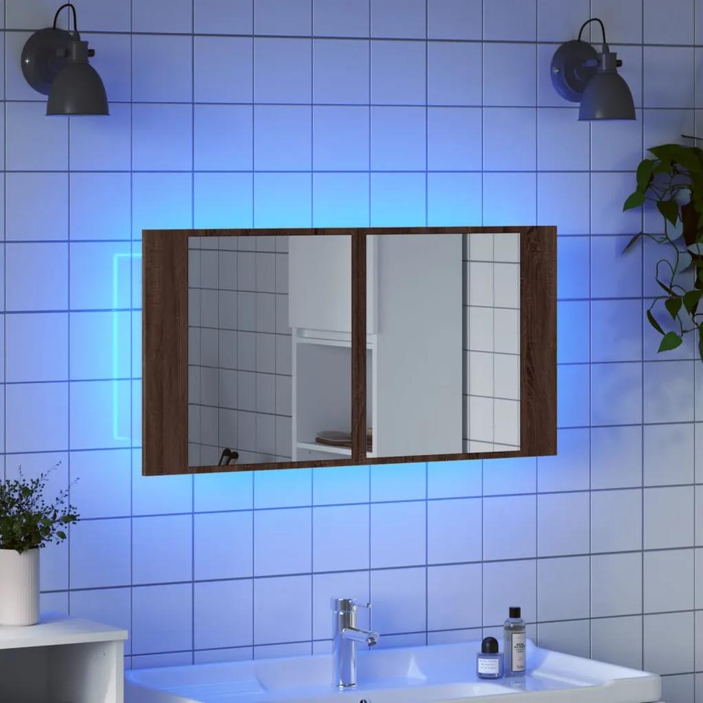 vidaXL Ντουλάπι Μπάνιου Καθρέφτη & LED Καφέ Δρυς 90x12x45εκ Ακρυλικό